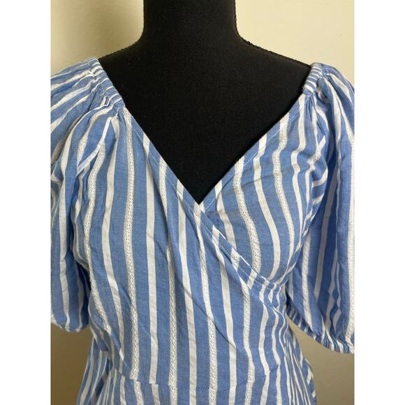 Old Navy Women's Striped Wrap Baby Doll Top Blue M Cottage Pastoral Feminine - Picture 9 of 15